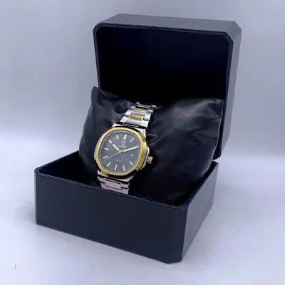Unisex Stainless Steel Quartz Watch with Gold Dial