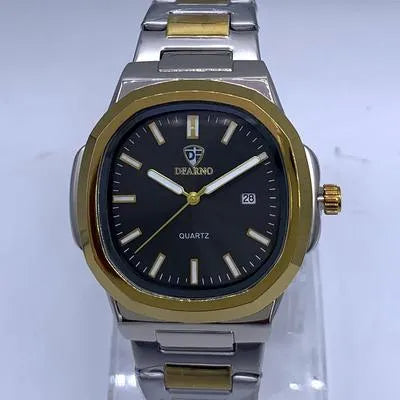 Unisex Stainless Steel Quartz Watch with Gold Dial