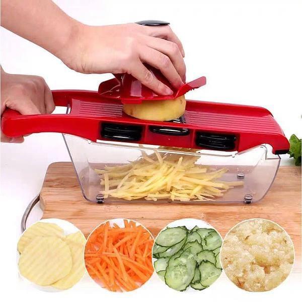 Red vegetables cutter with 10 cutting styles DataChable Container