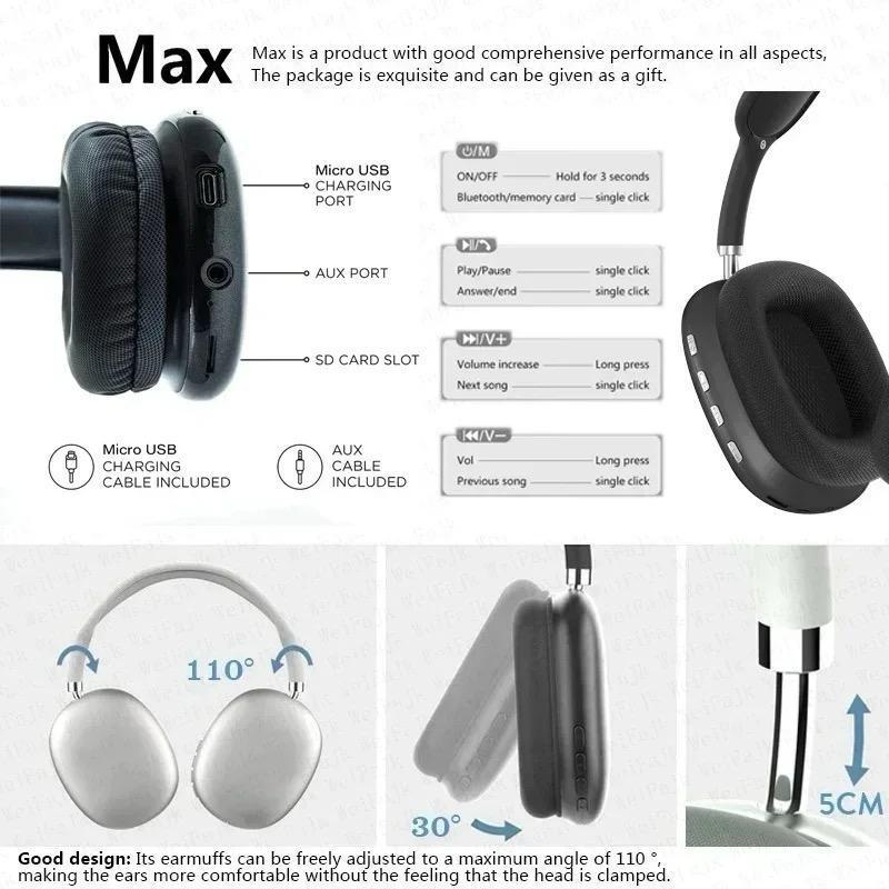 P9 Wireless Headphones Bluetooth 5.3 RGB Color Options