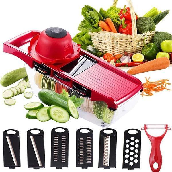 Red vegetables cutter with 10 cutting styles DataChable Container